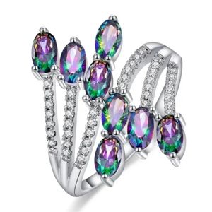 Beautiful Simulated Mystic Topaz Silver Plated Ring💜✨👑💙✨👑💚✨👑💛